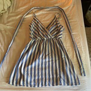 Blue and White Mini Dress--striped w/ belt